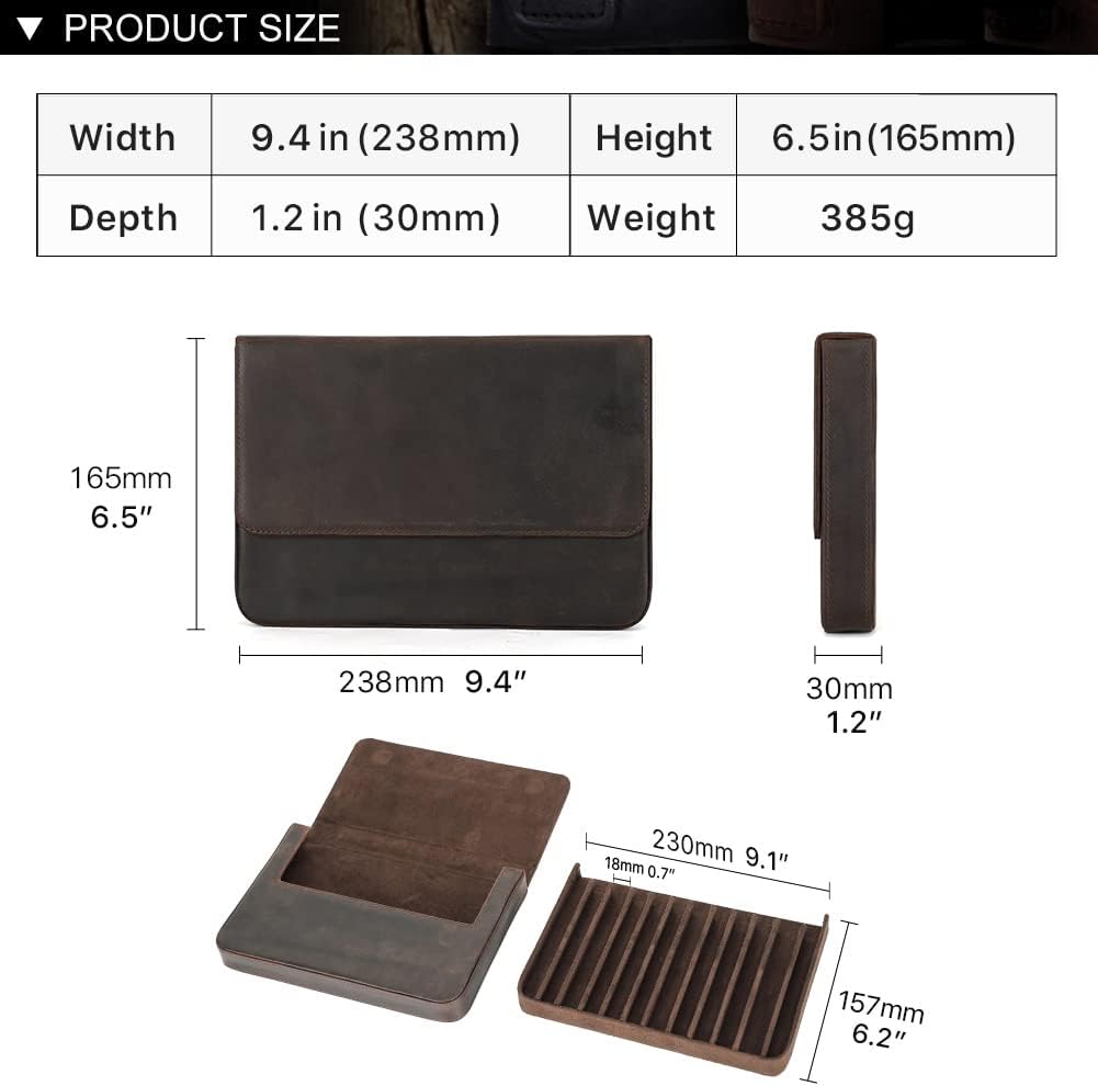 Hiram Leder-Füllfederhalter-Box für 12 Stifte, Tragbares Lederetui für Stifte mit Verstecktem Magnet