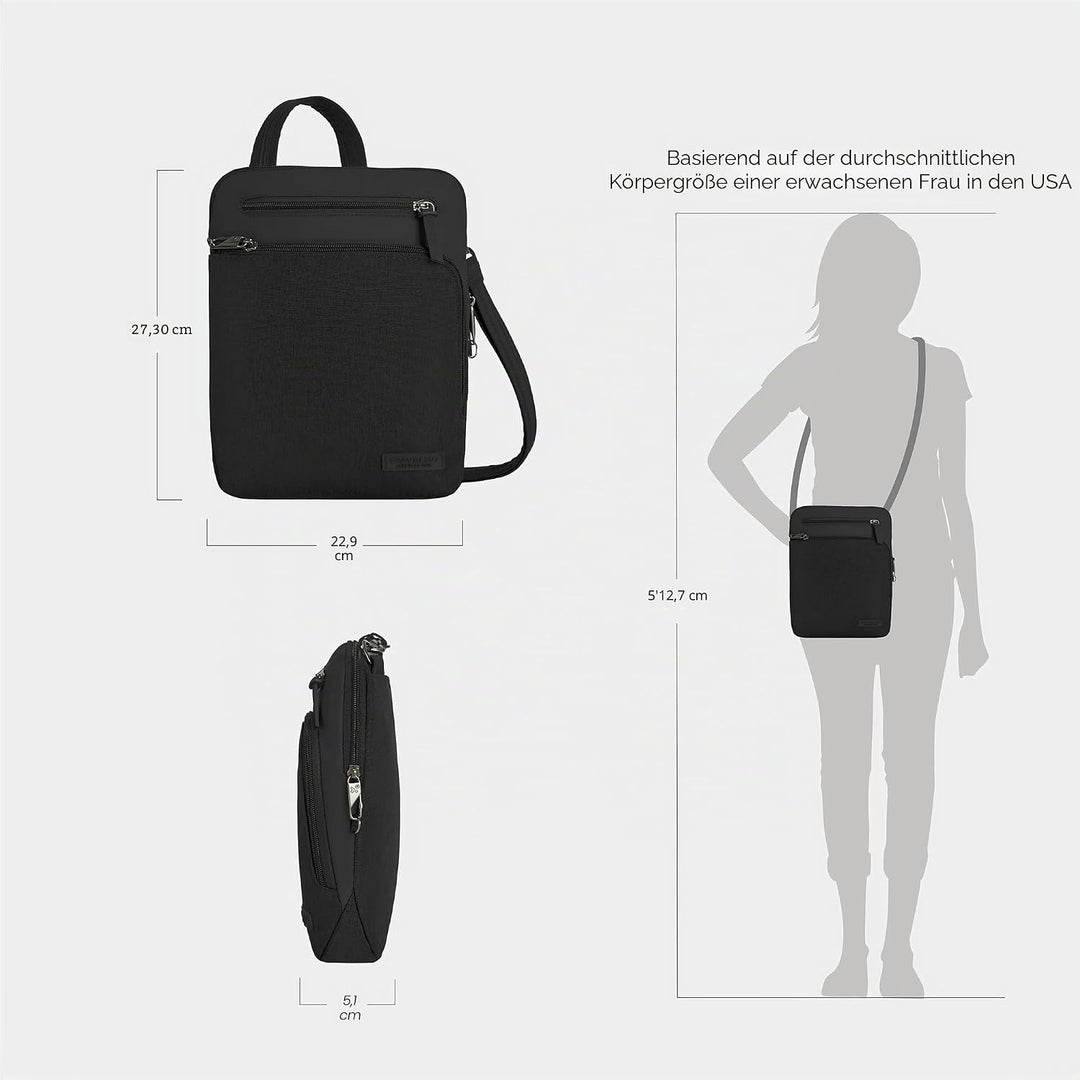 Travelon Unisex Diebstahlschutz Metro Small Crossbody Umhängetasche 9.75 x 10.75 x 2 Schwarz, 9.75 x