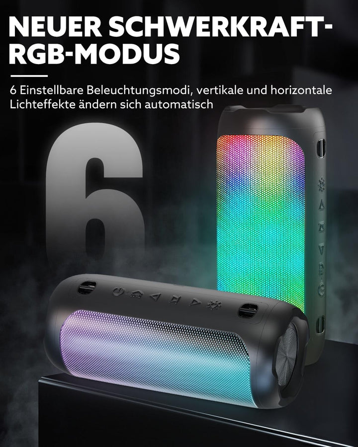 Bluetooth Lautsprecher mit 6 RGB-Lichter, Bluetooth 5.1 Tragbarer Box, 30W Dual Lautsprecher, TWS Pa