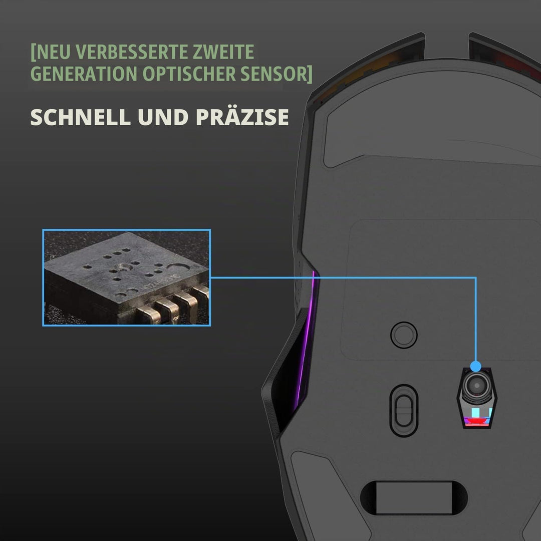 Kabellose Gaming-Maus, 2400 DPI, Seitentaste, USB Empfänger, Atmung RGB-Beleuchtung, 7 Tasten Lautlo