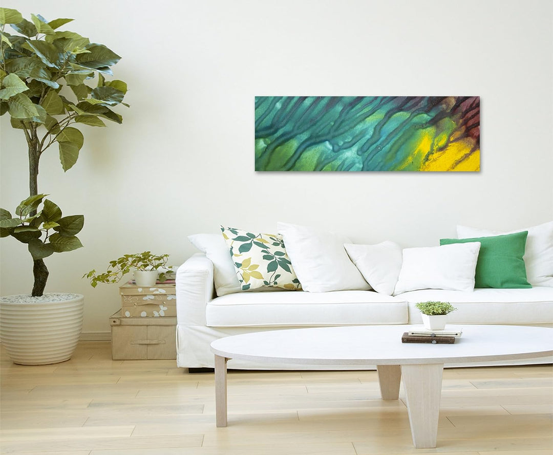 Wandbild 150x50cm Leuchtendes Aquarell mit Struktur auf Leinwand für Wohnzimmer, Büro, Schlafzimmer,