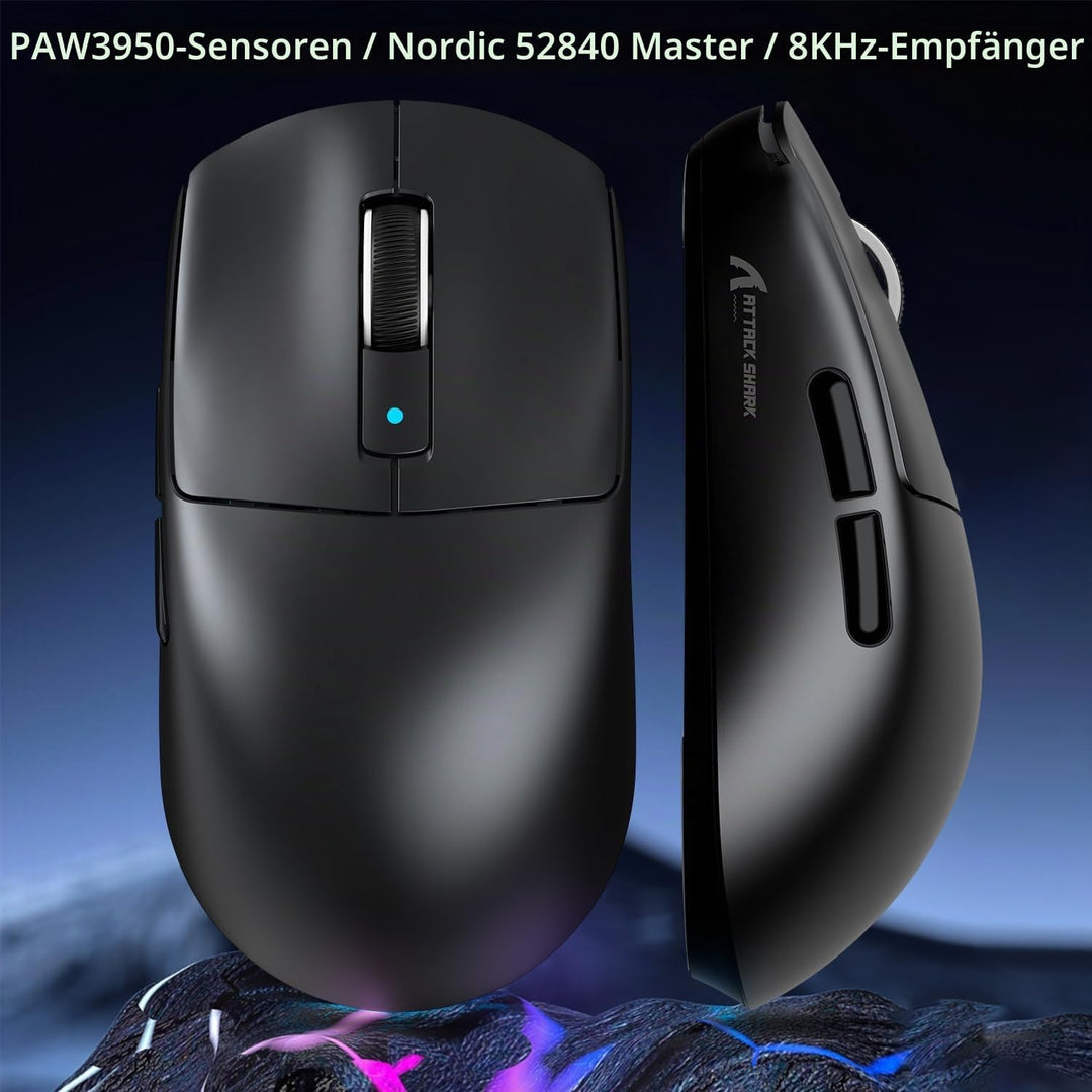 MAMBASNAKE x ATTACK SHARK R6 39g Superlight Maus, PixArt PAW3950MAX Sensor, 8K Wireless Gaming Mouse