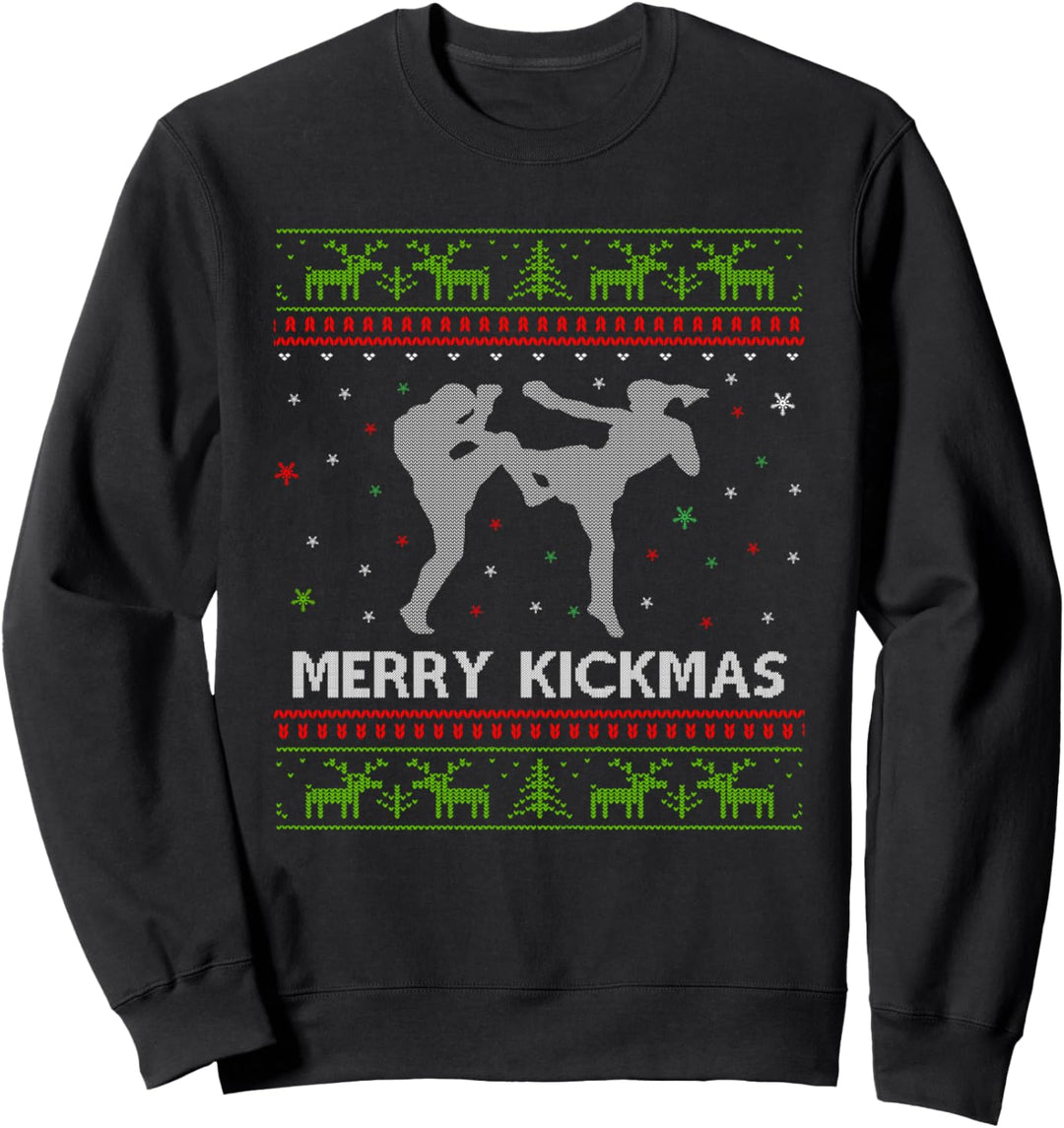 Kickboxer Fighter Merry Kickmas Kickboxen Ugly Christmas Sweatshirt