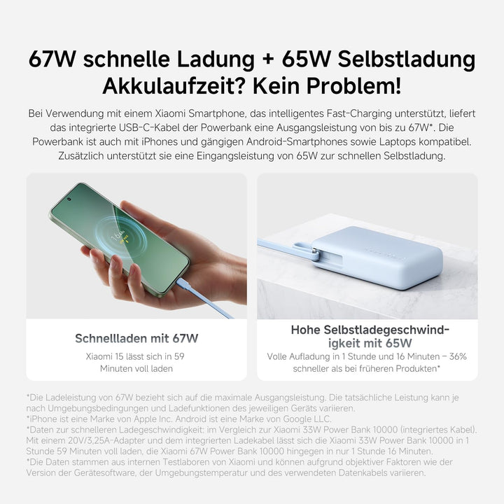 Xiaomi 67W Power Bank 10.000mAh mit USB-C Kabel, Tragbares Ladegerät, Tan | 67W Schnellladen, 10000m