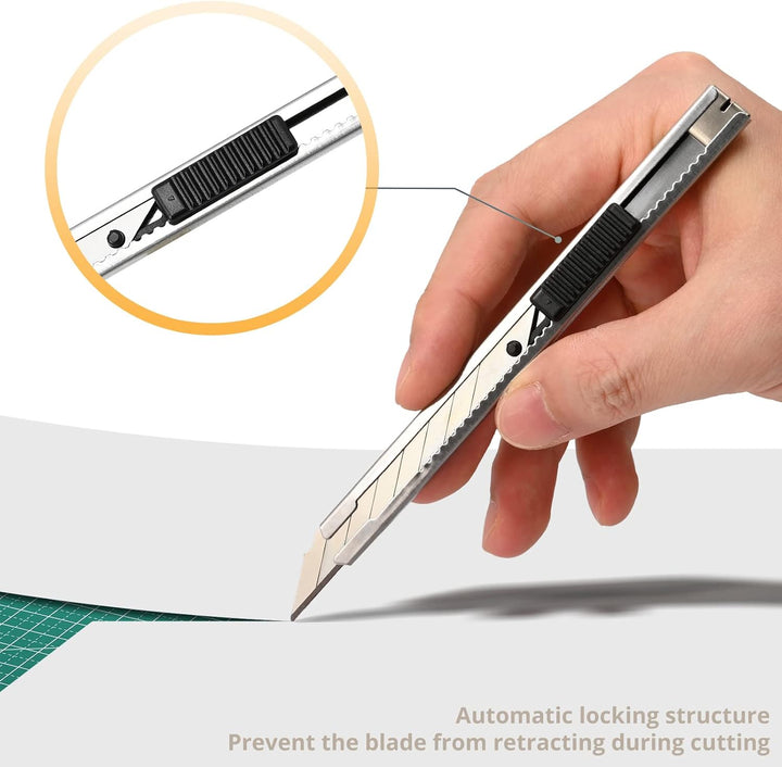 EHDIS 5 Stück Edelstahl Cuttermesser 9mm mit 50 Ersatzklingen (30 Grad), Edelstahl Abbrechklingend u