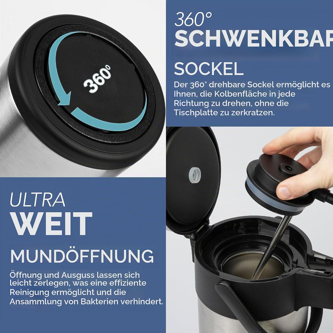 HEFTMAN Kaffeekanne Thermo 5L - Thermoskanne Edelstahl Airpot Pumpflasche | Doppelwandige Isolierung