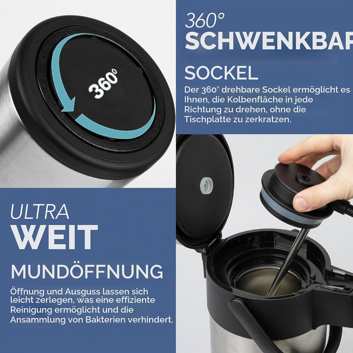 HEFTMAN Kaffeekanne Thermo 5L - Thermoskanne Edelstahl Airpot Pumpflasche | Doppelwandige Isolierung