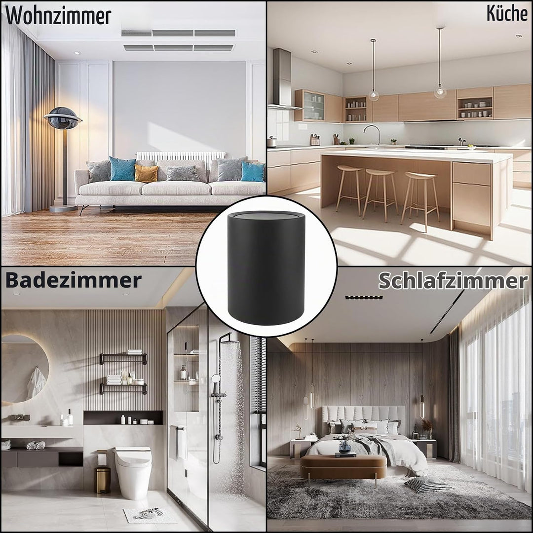 Mülleimer Bad Schwarz 8L, Badezimmer Kosmetikeimer BPA-frei, Kunststoff Abfallbehälter Mit Schwingde