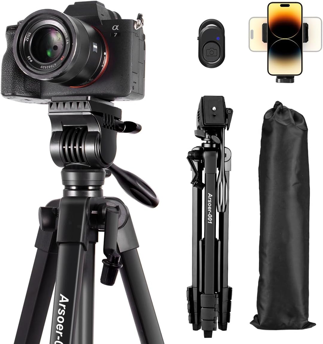 Kamera Stativ, Arsoer 152 cm Stativ mit Fluidkopf für Sony/Canon/Nikon Kamera, Aluminium Handy Stati