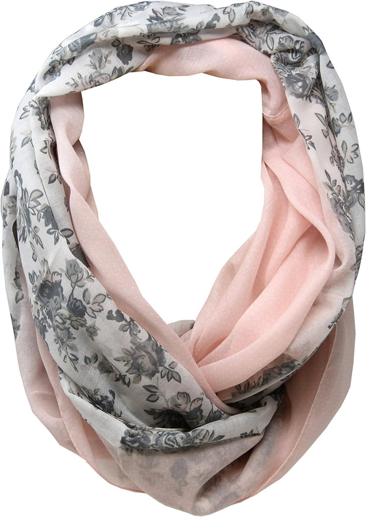 Striessnig Wien – Damen Loop Schaltuch rosa, Loopschal zweifarbig mit Blumenmuster, Modetuch, ca. 90