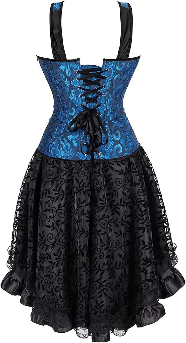 Jutrisujo korsett damen kleid corset dress corsage vollbrust burlesque schwarz XXS Blue6806, XXS Blu