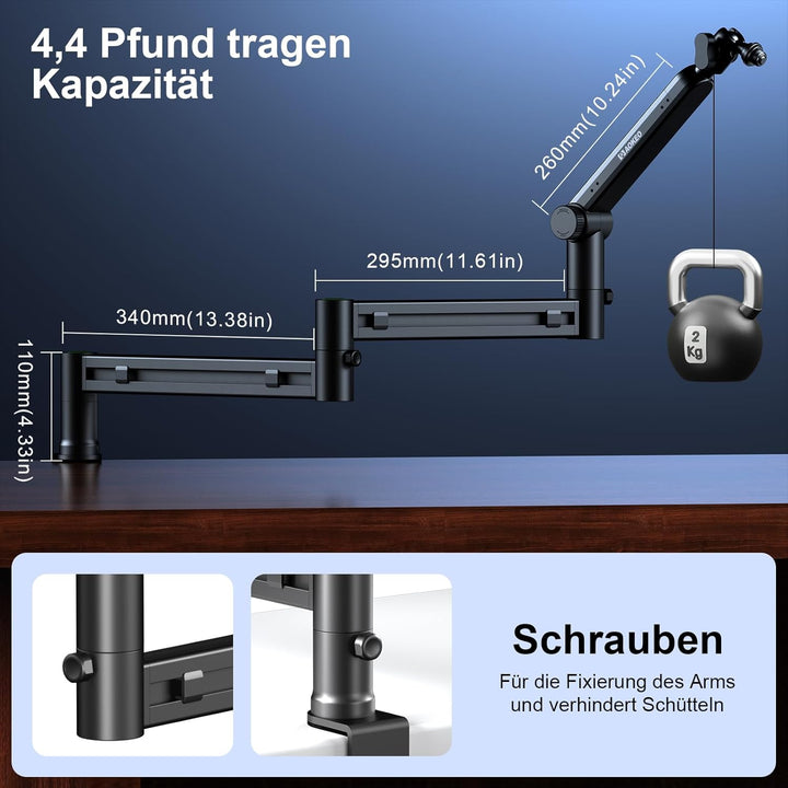 Mikrofon Arm,Aokeo AK-58i Niedriges Profil Mikrofon Ständer Arm für HyperX QuadCast,SoloCast,Elgato