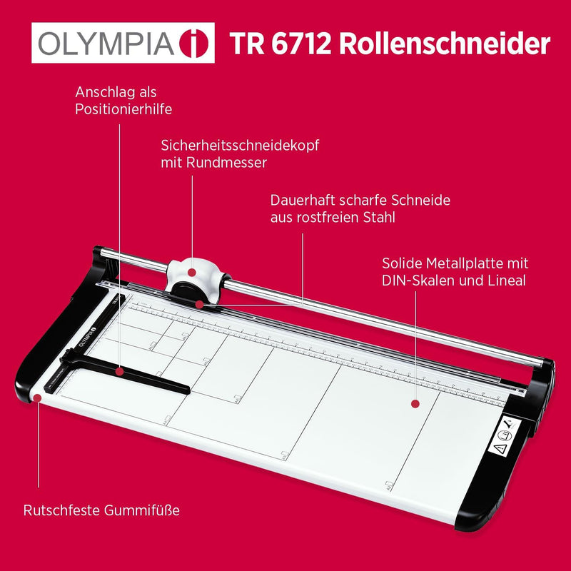 Olympia TR 6712 Profi Papierschneider (DIN A2, 12 Blatt, Schneidelineal, Hochwertiger Stapelschneide