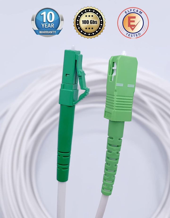 Elfcam® - 50m LWL Glasfaser-Kabel Simplex LC/APC zu SC/APC Stecker, 9/125μm OS2 Patchkabel LSZH, FTT
