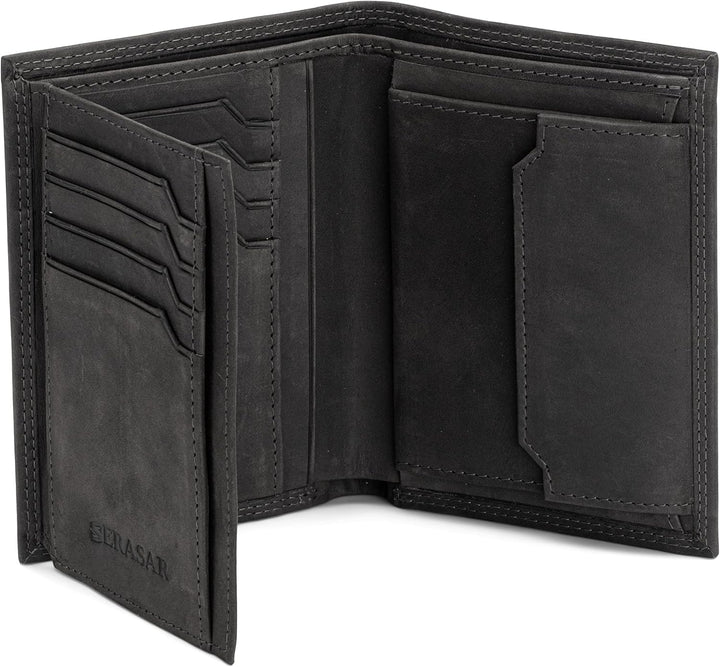 SERASAR | Leder Geldbörse Herren [Vintage] mit RFID Schutz | Schwarz | Echtleder | 12 Kartenfächer |