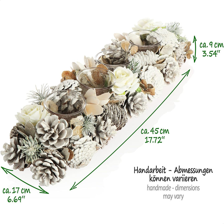 COM-FOUR® Adventskranz länglich, Kerzenständer Weihnachten für 4 Kerzen, Kerzenhalter, Adventsgestec