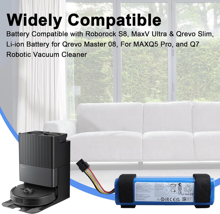 5200mAh Lithium-Ionen-Akku, kompatibel mit Roborock S8, MaxV Ultra &amp; Qrevo Slim, Li-Ionen-Akku für Q
