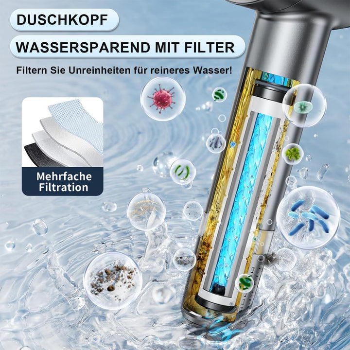 Duschkopf mit Schlauch,Duschbrause mit Filter,Handbrause mit Stoppfunktion,Hochdruck Handbrause mit