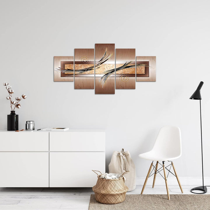 Runa Art Bild Wohnzimmer Schlafzimmer Abstrakt 5 Teilig Ornamente Beige Braun Wandbilder auf Vlies L