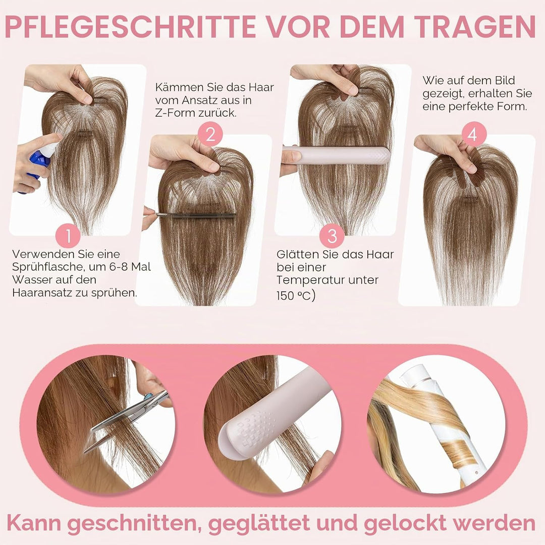 S-noilite Haar Toppers Echthaar Natürliches Schwarz - Toupet für Frauen mit Seitenpony 100% Echthaar