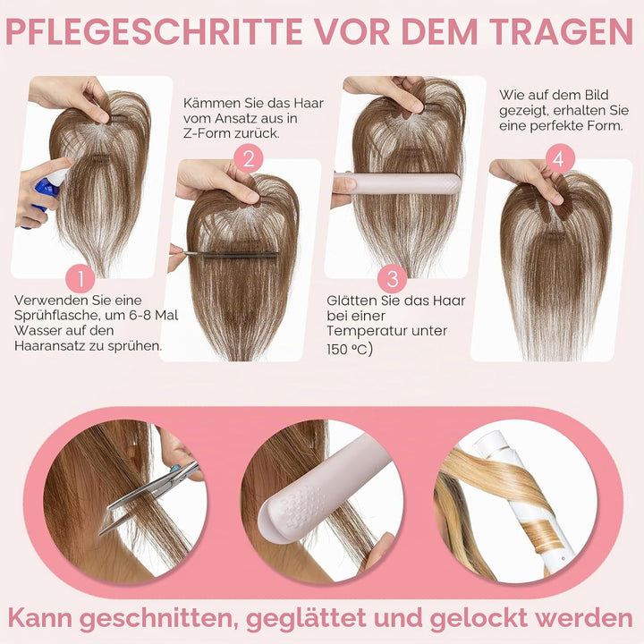 S-noilite Haar Toppers Echthaar Dunkelbraun - Toupet für Frauen mit Wispy Pony 100% Echthaar Clip in
