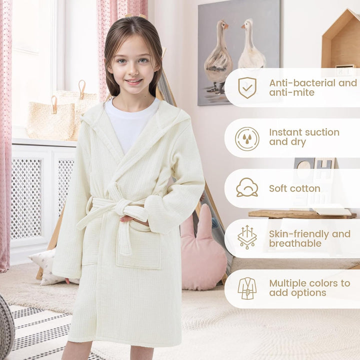 WYTbaby Bademantel Kinder 100% Baumwolle Weich Flauschiges Frottee Kinder Morgenmantel Mit Kapuze fü