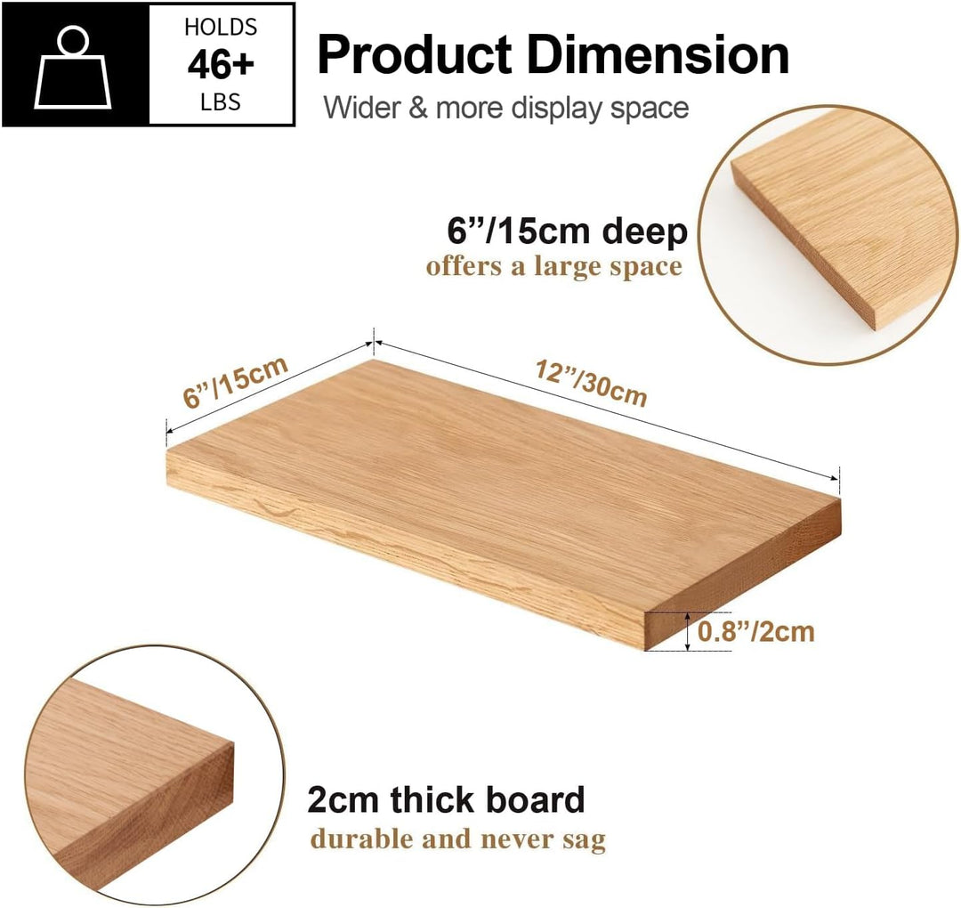 Gieanoo Schweberegal Holz, Wandregal Eiche 30cm 2er Set kleines Regalbrett Eiche Wandboard Gewürzreg