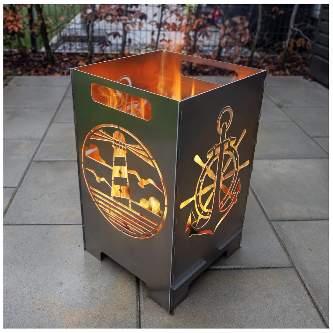 teileplus24 FT01 Feuertonne Feuerschale Feuerkorb Rostend Gross Eckig Steckbar Leichte Reinigung Leu