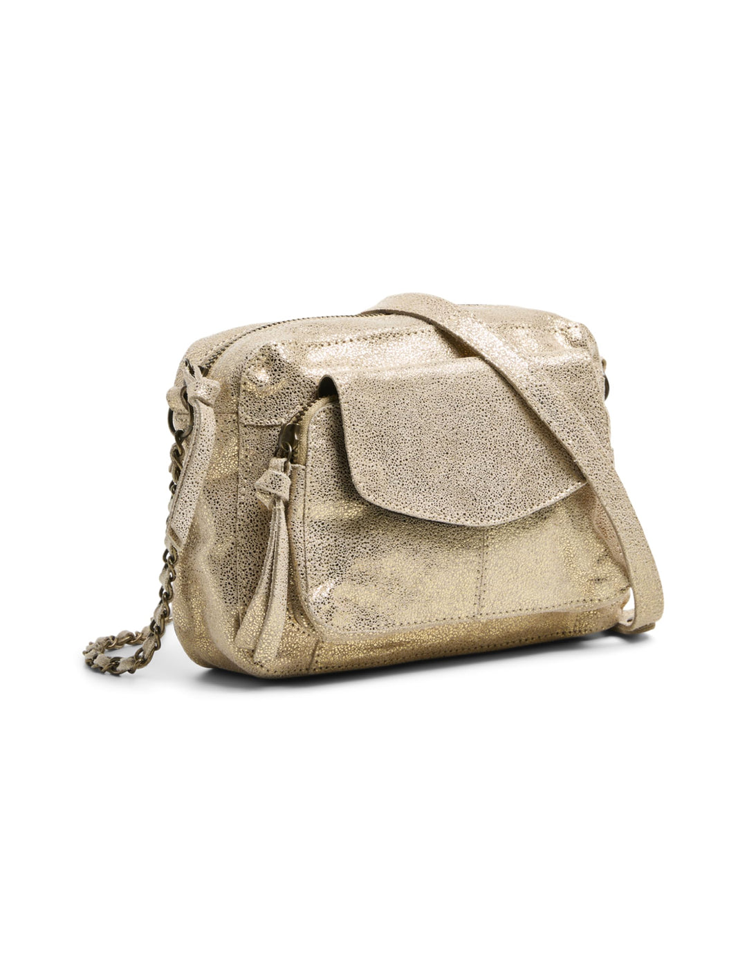PIECES Damen Pcnaina Leather Cross Over Noos Umhängetasche Gold Colour/Aop:snow, Gold Colour/Aop:sno