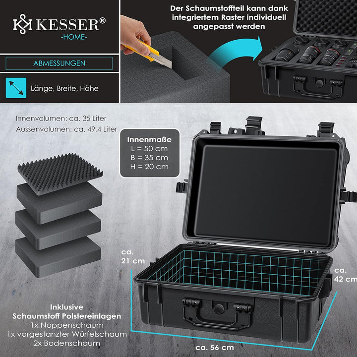 KESSER® Kamerakoffer 35 Liter, unisversal anpassbar, wasserdicht, Universalkoffer, Outdoor, wetterfe