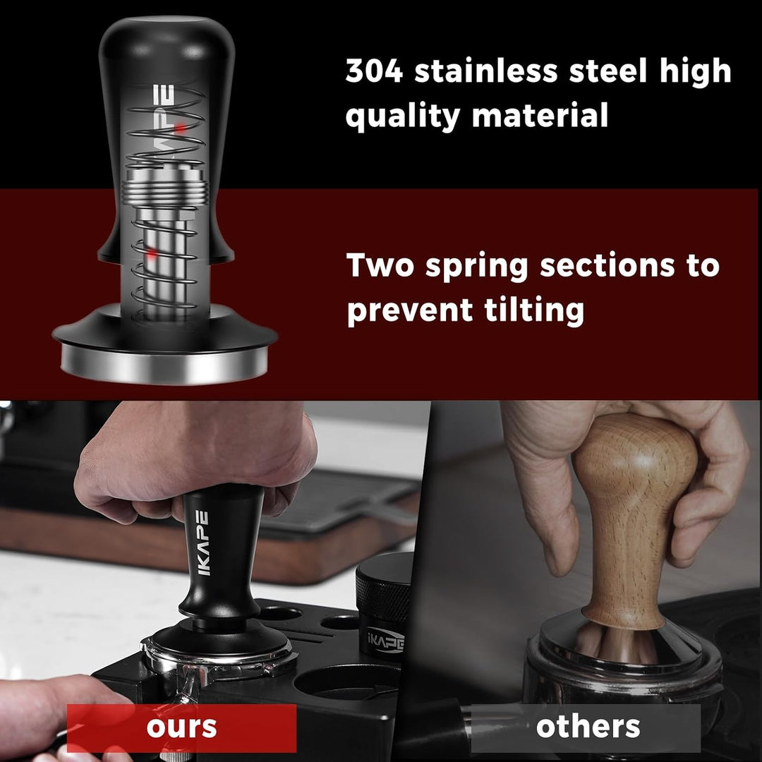 IKAPE 58.35mm Espresso Tamper, Premium Barista Kaffee Tamper mit kalibrierter Feder belastet, 100% E