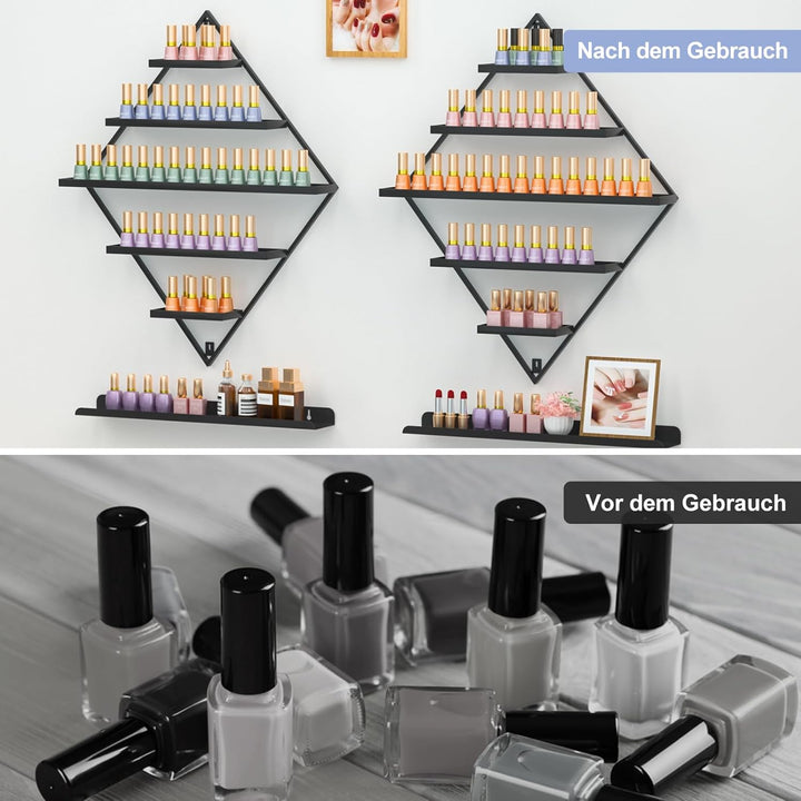 LADOKEE 2 Sets Nagellack Aufbewahrung,Nagellack Organizer Metall Parfum Regal 5 Ebenen Wandmontierte