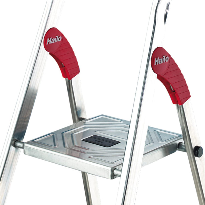 Hailo Stehleiter ComfortLine, 4 XXL-Stufen bis 150 kg, kleine Leiter aus Aluminium mit Ablage & tief