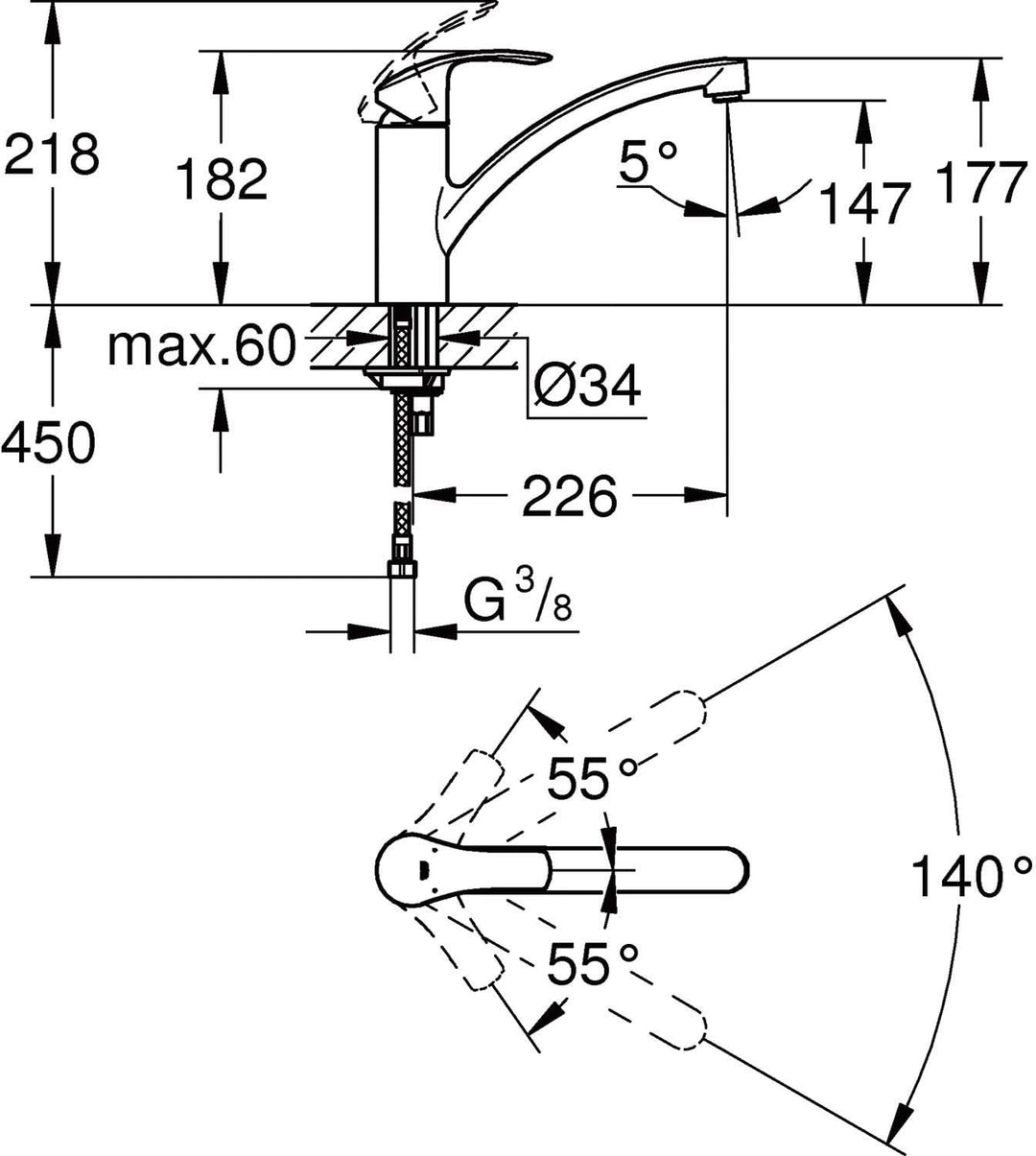 Grohe Wasserhahn Küche Via - Waschtisch Armatur schwenkbar für die Küche mit Keramik-Kartusche und f
