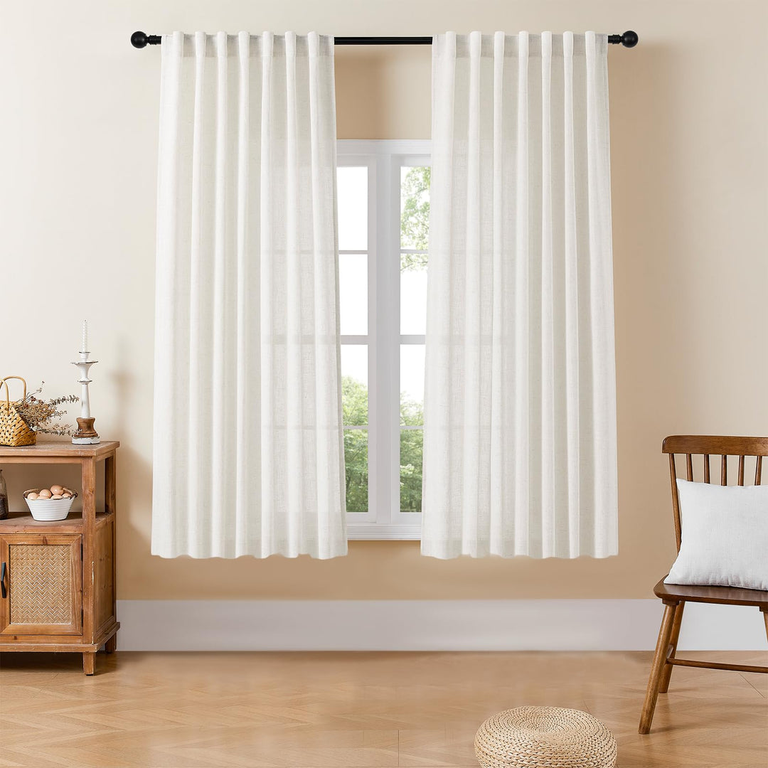 Joydeco Lichtfilternde Vorhänge, 183 cm Länge, für Schlafzimmer, Leinen-Vorhänge, 183 cm Länge, 2 Pa