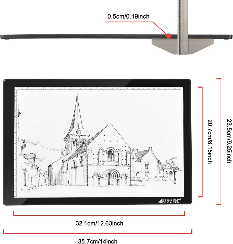 IMAGE Leuchttisch A4 Led Pad magnetisches Zeichenbrett dimmbarer Leuchtkasten mit Drucktaste Copy Bo