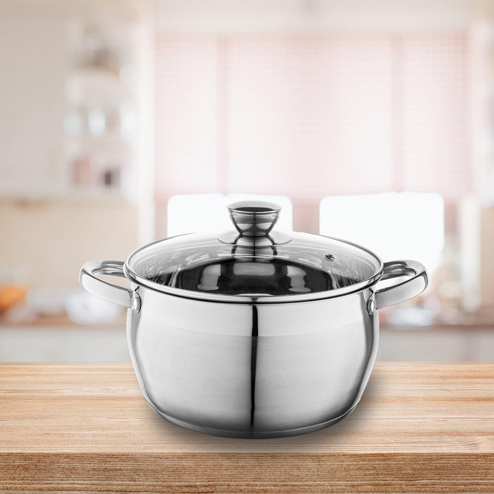Florina Oliver 22 cm 4,8 L Edelstahltopf mit Glasdeckel | Für Induktion, Gas, Elektro, Ceran | Messs