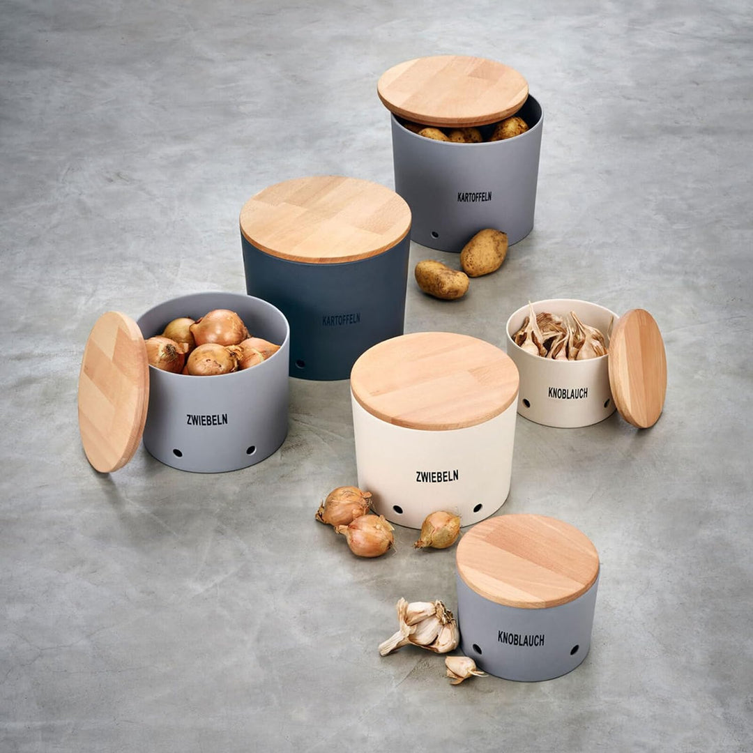 Magu Natur-Design Zwiebeltopf Grau aus einem Polymer aus natürlichen Materialien Zwiebelbehälter Vor