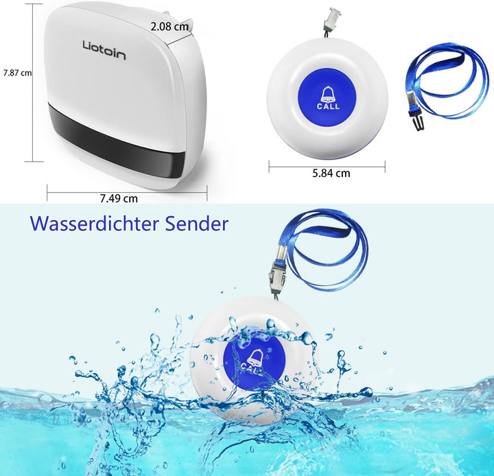 Notrufknopf für Senioren Notruf Alarm Knopf Kabellose Hausnotruf Senioren SOS Alarmanlage Set 2 Send