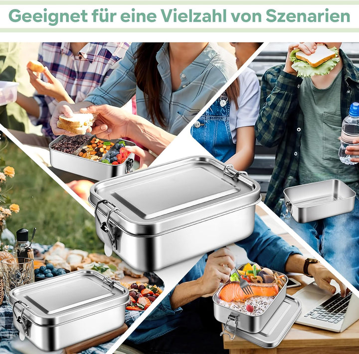 Joyfair Brotdose mit Fächern, 1400ml Edelstahl Bento Box mit 2 Abnehmbar Fächern für Erwachsene & Ki