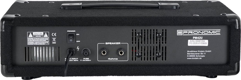 Pronomic PM42U MKII MP3 4-Kanal Powermischer - Mischpult mit Verstärker und integriertem USB/SD MP3-