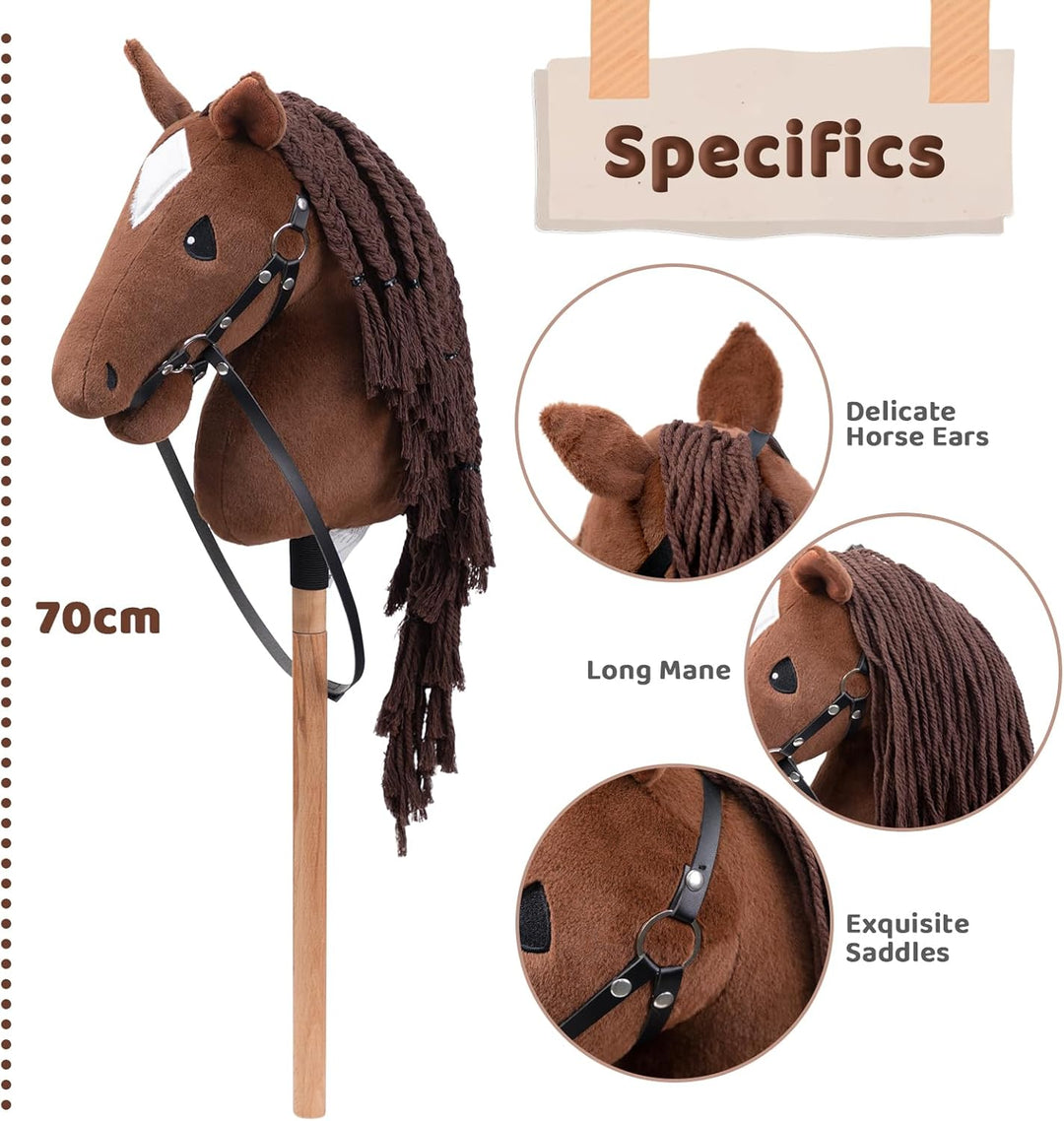 BEJOY Steckenpferd Spielzeug Pferd, Hobby Horse Holzpferd Plüschpferd zum Reiten für Kinder mit Half