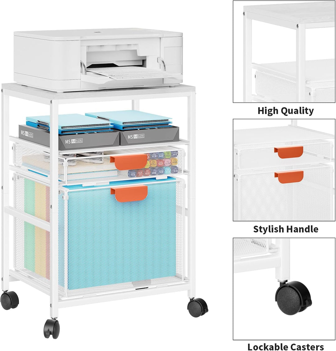 Marbrasse Druckerständer mit Schublade,Regal Druckertisch mit Rollen,Büro Schreibtisch Stand Schrank