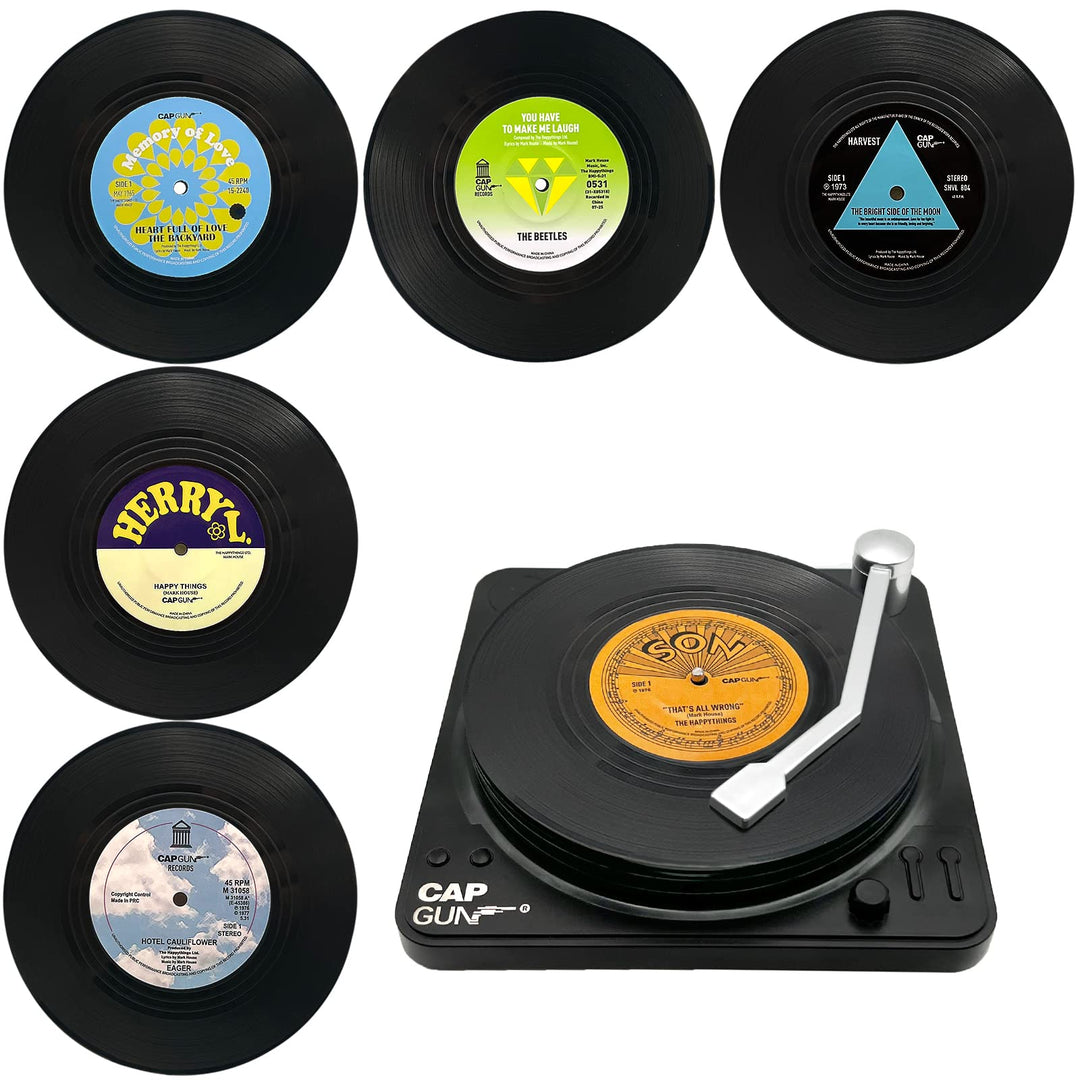 6er-Set Schallplatten Untersetzer Set mit Halter, Rund Vinyl Untersetzer rutschfeste Getränke Unters