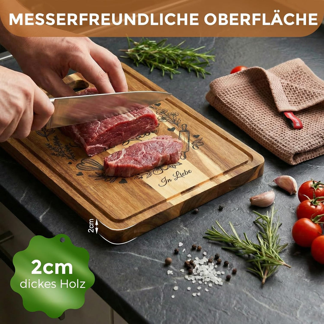 Muttertagsgeschenk für Mama - XXL Akazienholz Schneidebrett Dick 2CM mit Saftrille - Geschenk Mama G