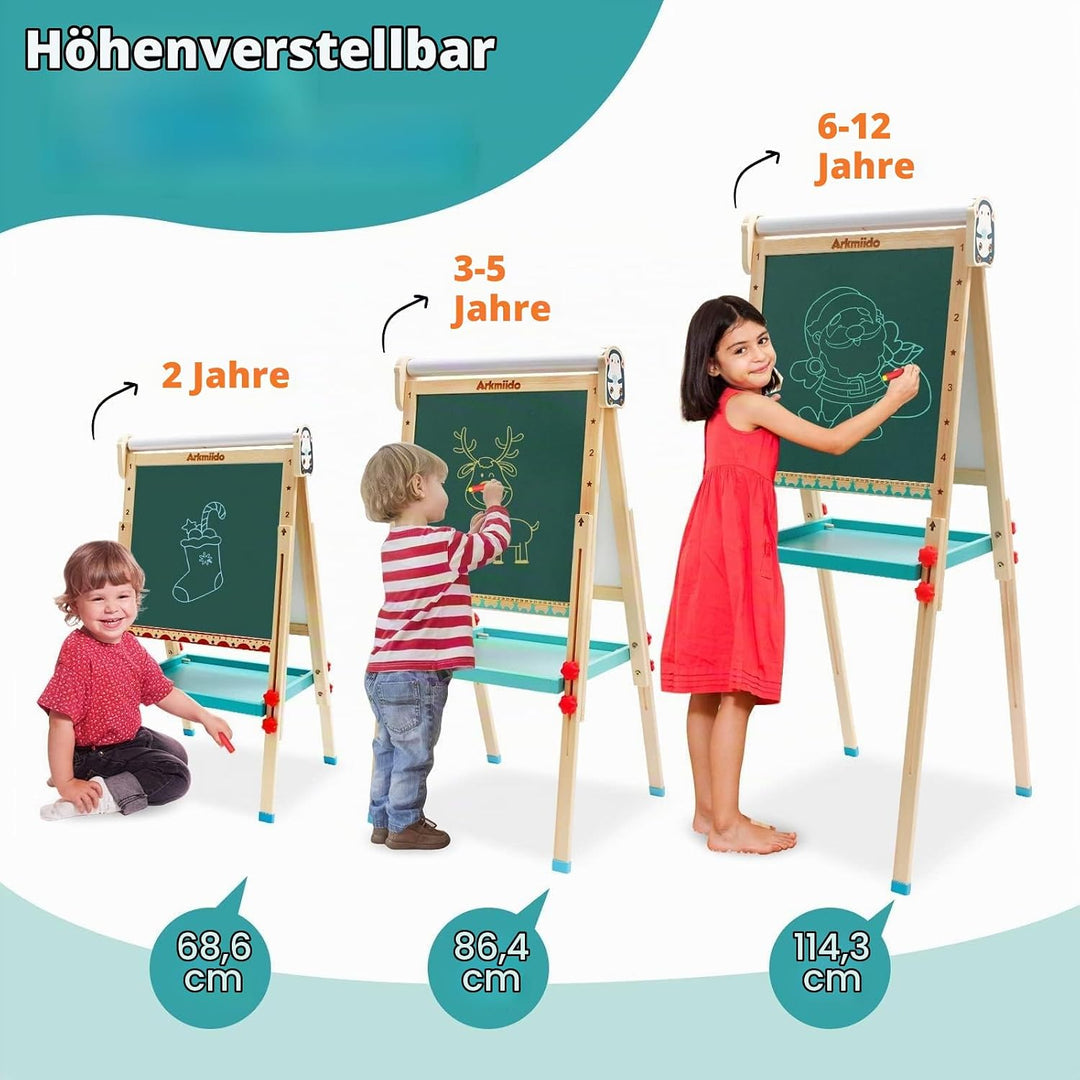 Kinder Staffelei mit Papierrolle doppelseitiges Whiteboard und Kreidetafel verstellbare Standstaffel