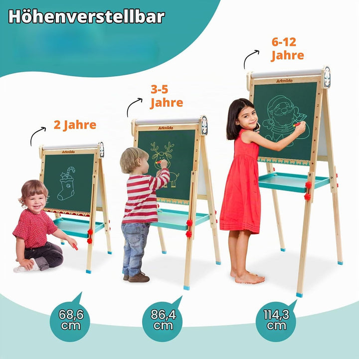 Kinder Staffelei mit Papierrolle doppelseitiges Whiteboard und Kreidetafel verstellbare Standstaffel