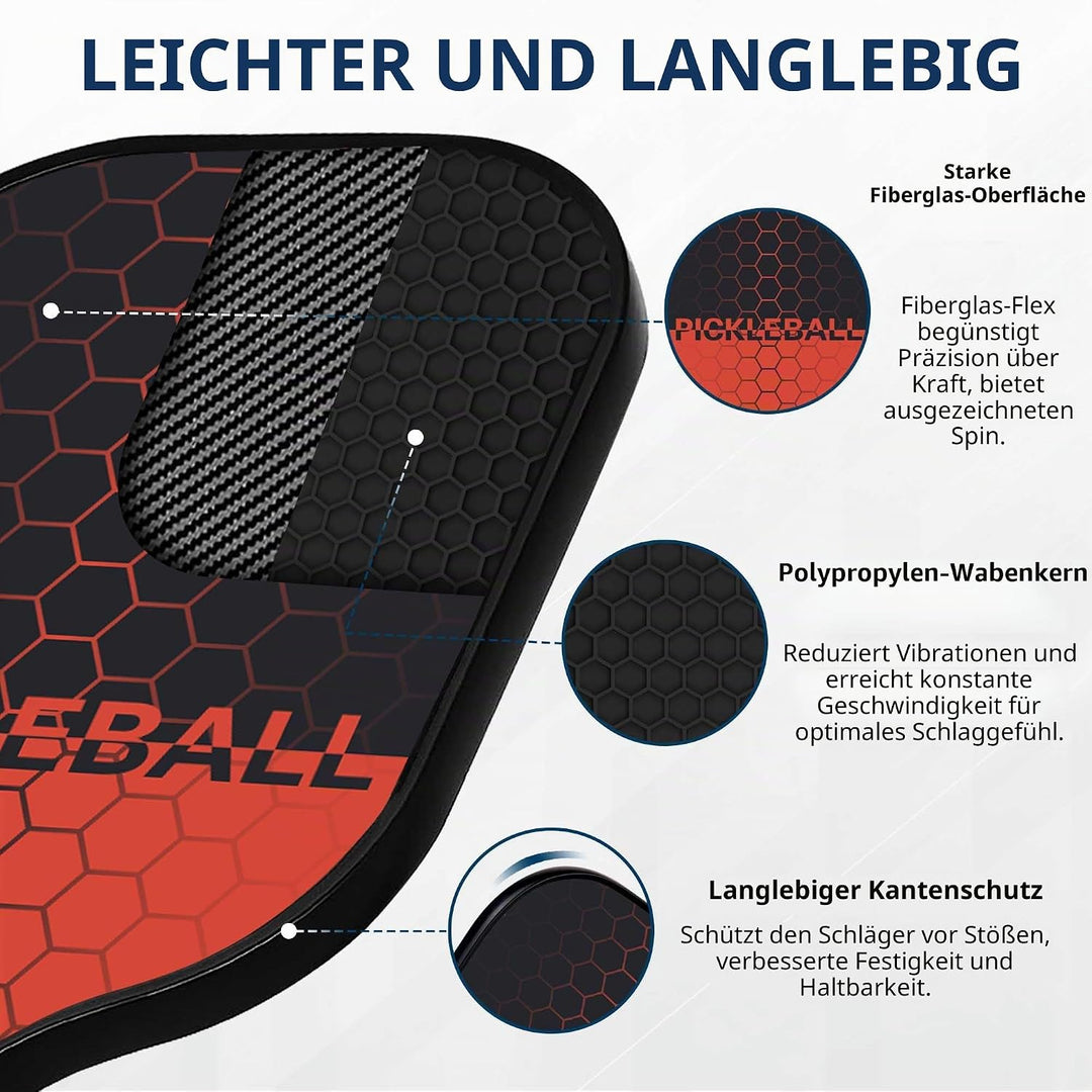 Pickleball Set, Pickleball Schläger mit Fiberglas Oberfläche Pickle Ball Paddles mit 4 Bällen Ausrüs
