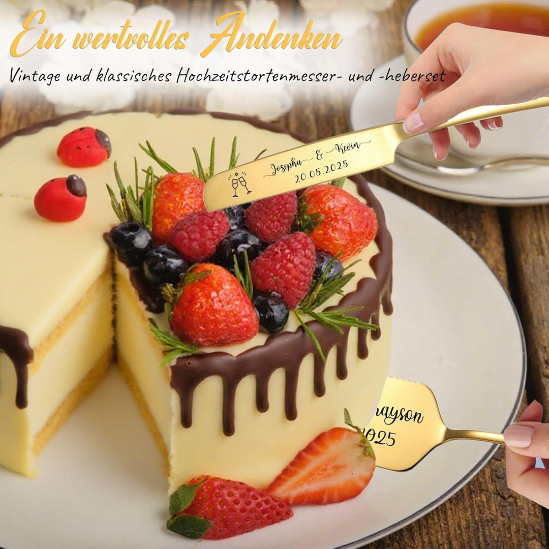 Personalisiertes Tortenmesser & Servierset mit individuellem Namen und Text - Tortenservierset & Hoc