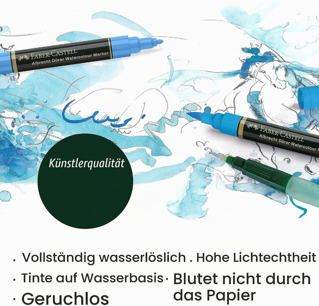 Faber-Castell 160308 - Aquarellmarker Albrecht Dürer mit Doppelspitze, 5er Etui, Marker mit Faser- u